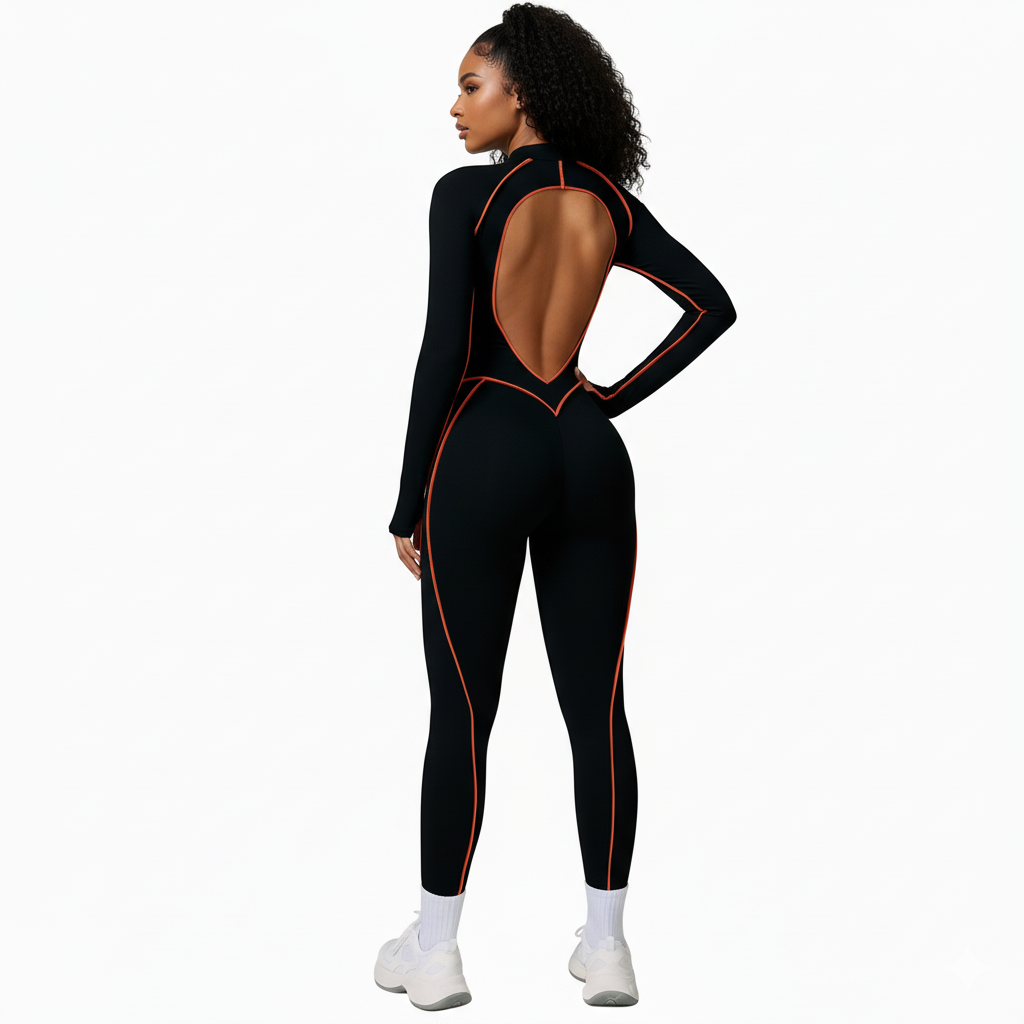 Combinaison de Yoga Femme Respirante avec Fermeture Éclair & Effet Push-Up – A