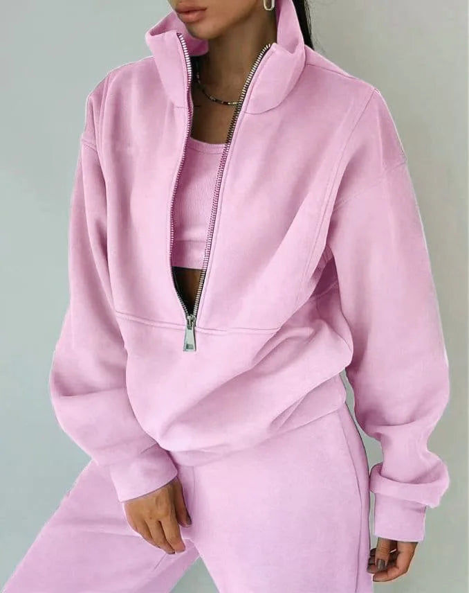 Tracksuit Set Stylish Autumn and Winter New Fashion Comfortable Warm Zipper Two-Piece Sets for Sports Casual Women'S Clothing