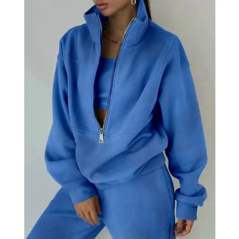 Tracksuit Set Stylish Autumn and Winter New Fashion Comfortable Warm Zipper Two-Piece Sets for Sports Casual Women'S Clothing