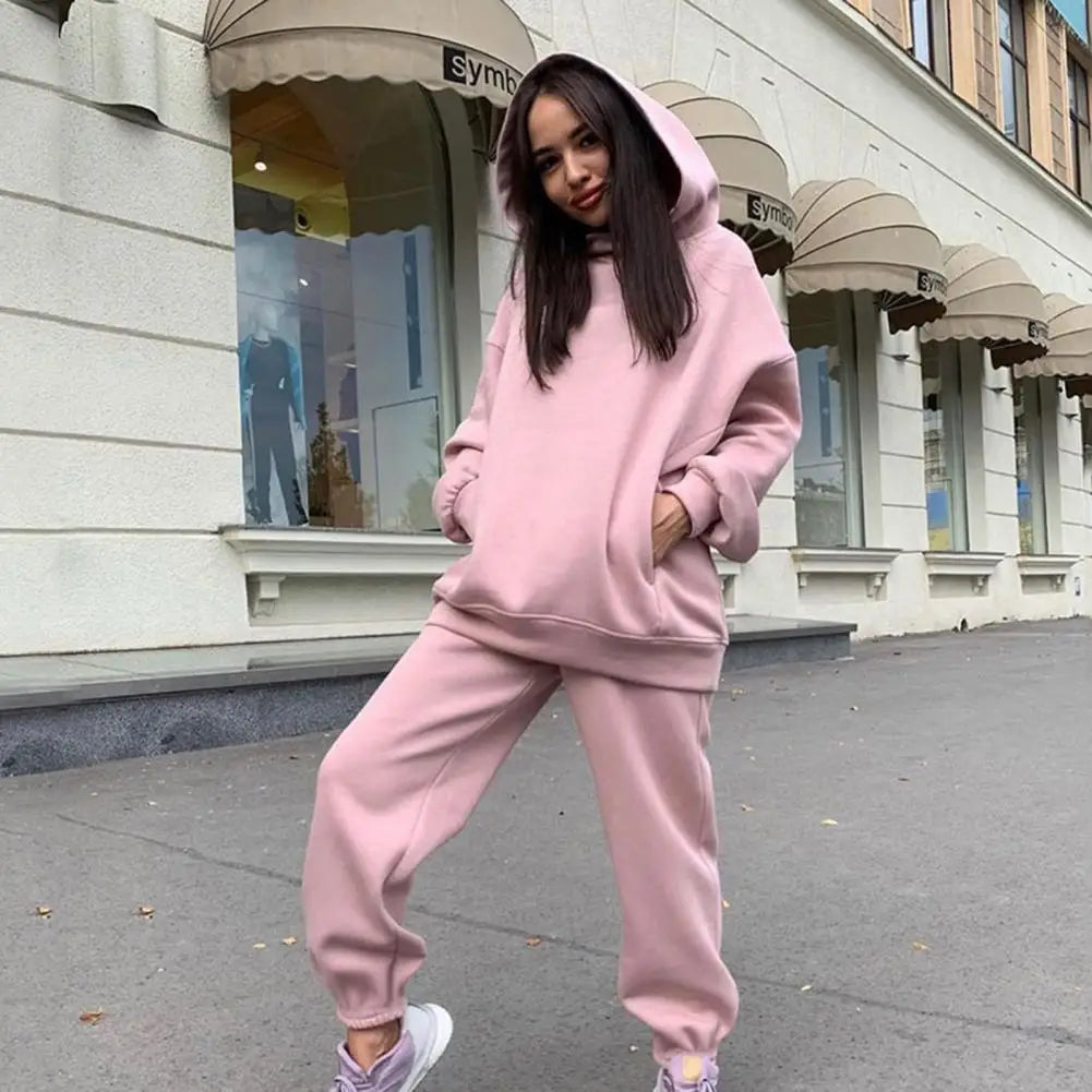 Women Tracksuit Autumn Winter Warm Hoodies Top Suits Casual Hooded Sweatshirts and Jogging Pants Outfits Sweatpants 2 Piece Sets