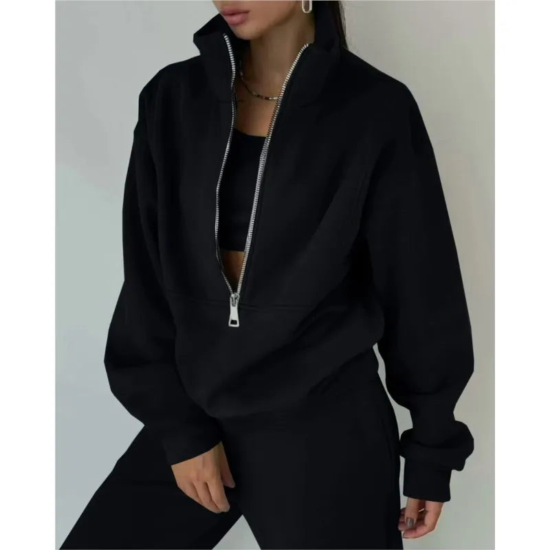 Tracksuit Set Stylish Autumn and Winter New Fashion Comfortable Warm Zipper Two-Piece Sets for Sports Casual Women'S Clothing