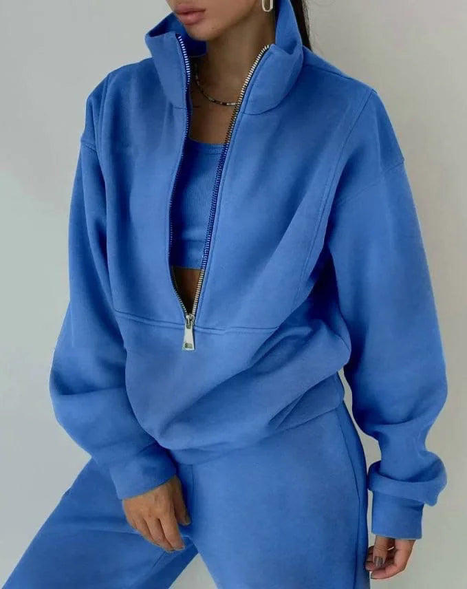 Tracksuit Set Stylish Autumn and Winter New Fashion Comfortable Warm Zipper Two-Piece Sets for Sports Casual Women'S Clothing