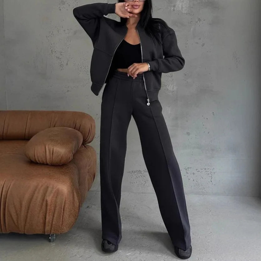 Women Tracksuit 2 Pieces Set Fashion Long Sleeve Zipper Coat Casual Solid Sweatshirt Straight Pants Suit Ladies Autumn Sportwear