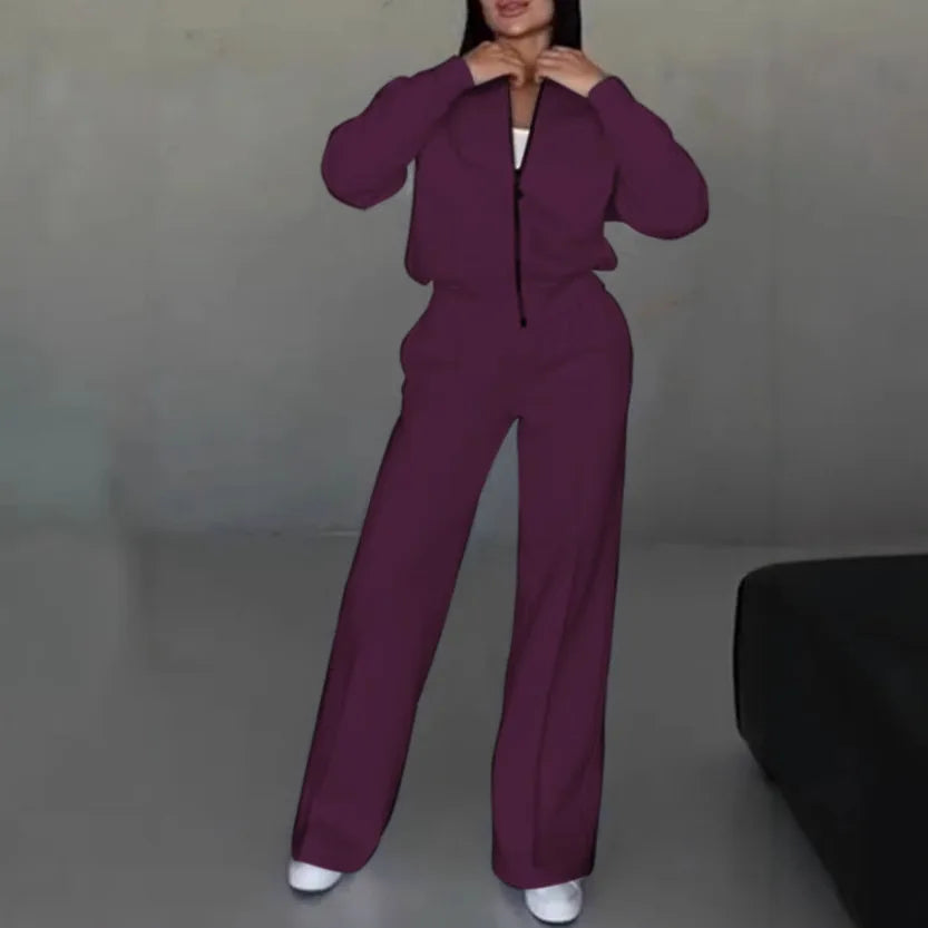 Women Tracksuit 2 Pieces Set Fashion Long Sleeve Zipper Coat Casual Solid Sweatshirt Straight Pants Suit Ladies Autumn Sportwear