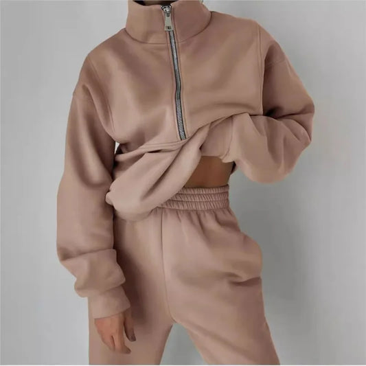 Tracksuit Set Stylish Autumn and Winter New Fashion Comfortable Warm Zipper Two-Piece Sets for Sports Casual Women'S Clothing