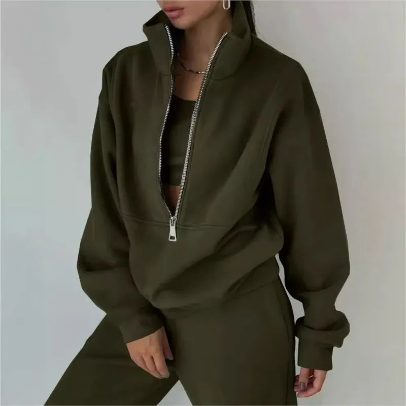 Tracksuit Set Stylish Autumn and Winter New Fashion Comfortable Warm Zipper Two-Piece Sets for Sports Casual Women'S Clothing
