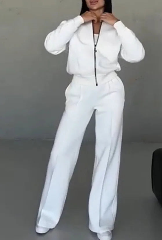 Women Tracksuit 2 Pieces Set Fashion Long Sleeve Zipper Coat Casual Solid Sweatshirt Straight Pants Suit Ladies Autumn Sportwear