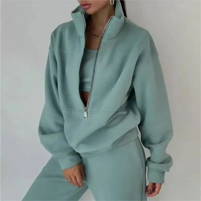 Tracksuit Set Stylish Autumn and Winter New Fashion Comfortable Warm Zipper Two-Piece Sets for Sports Casual Women'S Clothing