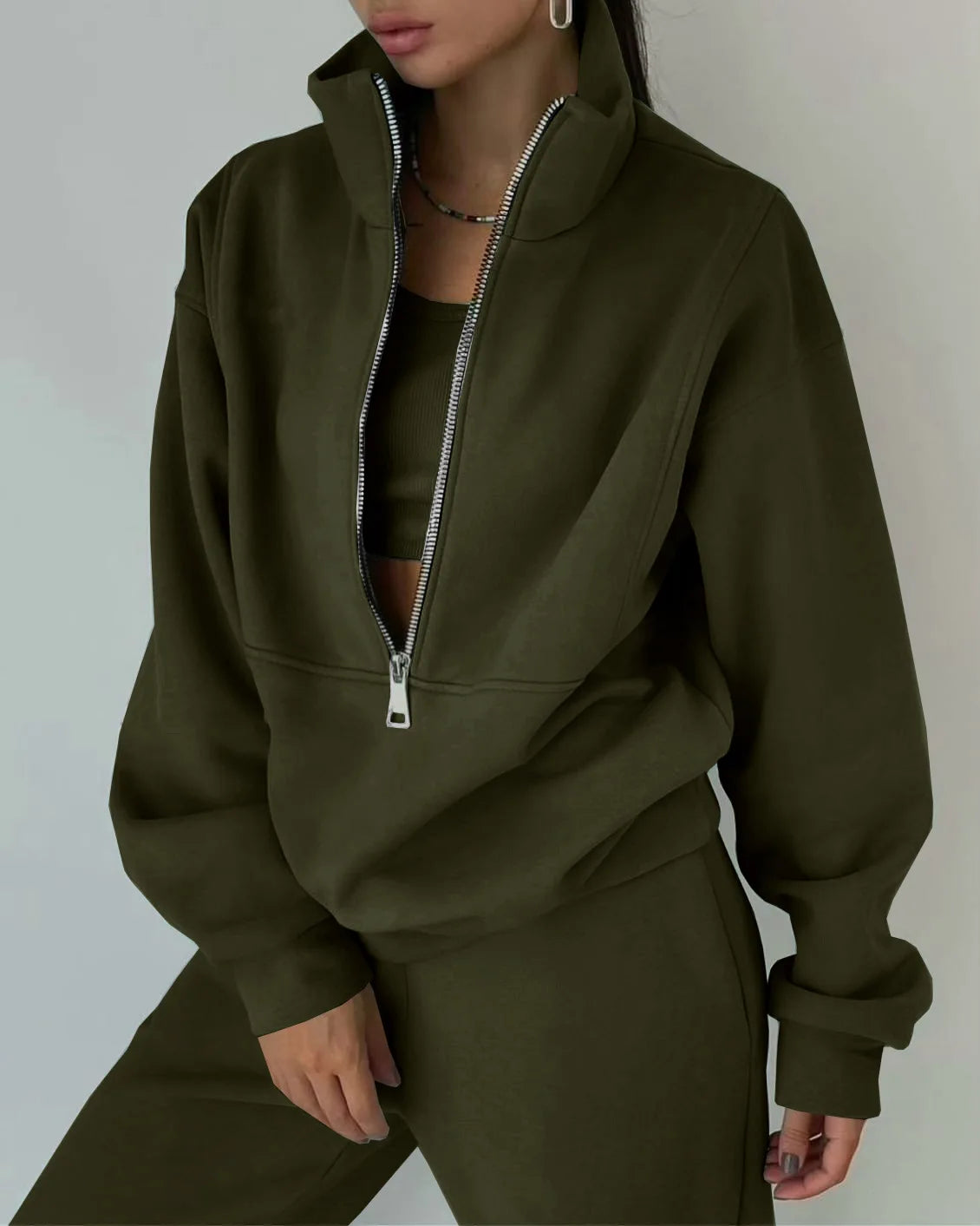 Tracksuit Set Stylish Autumn and Winter New Fashion Comfortable Warm Zipper Two-Piece Sets for Sports Casual Women'S Clothing