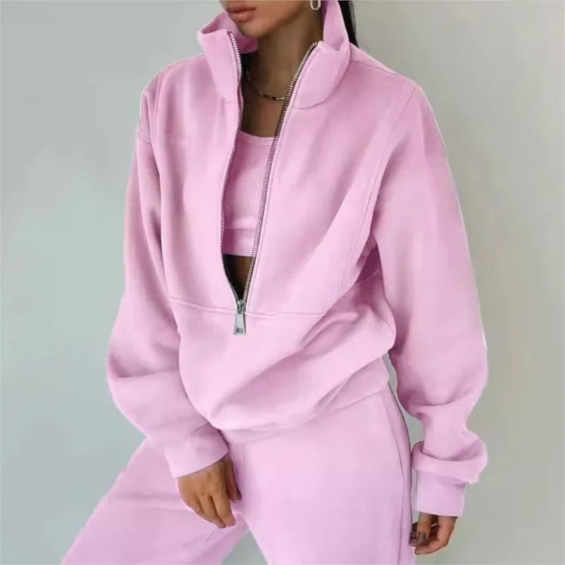 Tracksuit Set Stylish Autumn and Winter New Fashion Comfortable Warm Zipper Two-Piece Sets for Sports Casual Women'S Clothing