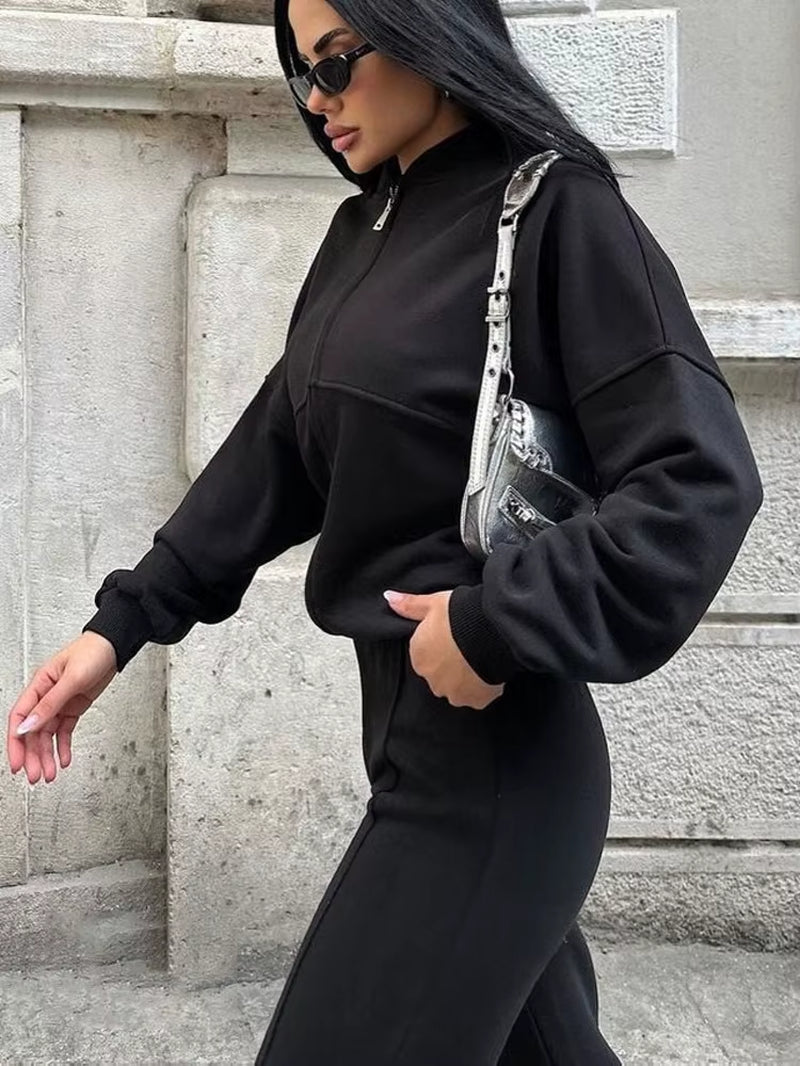 Women Sweatsuit Set Vintage O-Neck Zipper Bomber Jackets High Waist Loose Pants Suit Female 2025 Spring Fashion Lady Sportswear