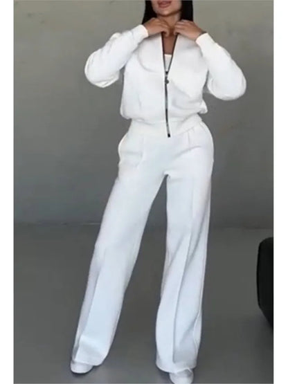 Women Tracksuit 2 Pieces Set Fashion Long Sleeve Zipper Coat Casual Solid Sweatshirt Straight Pants Suit Ladies Autumn Sportwear