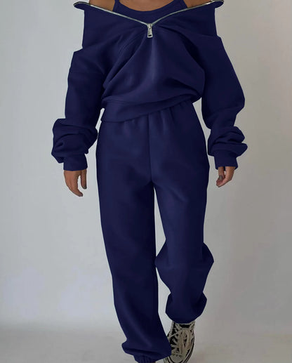 Tracksuit Set Stylish Autumn and Winter New Fashion Comfortable Warm Zipper Two-Piece Sets for Sports Casual Women'S Clothing