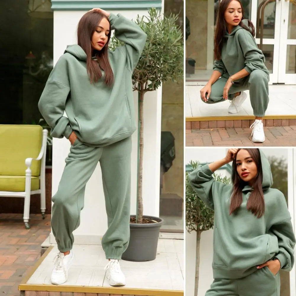 Women Tracksuit Autumn Winter Warm Hoodies Top Suits Casual Hooded Sweatshirts and Jogging Pants Outfits Sweatpants 2 Piece Sets