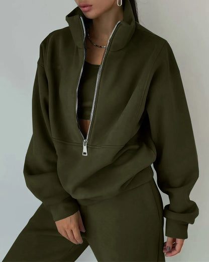 Tracksuit Set Stylish Autumn and Winter New Fashion Comfortable Warm Zipper Two-Piece Sets for Sports Casual Women'S Clothing
