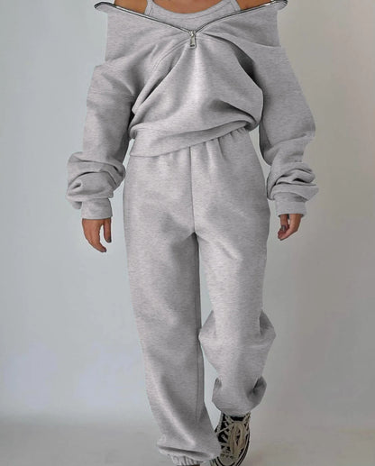 Tracksuit Set Stylish Autumn and Winter New Fashion Comfortable Warm Zipper Two-Piece Sets for Sports Casual Women'S Clothing